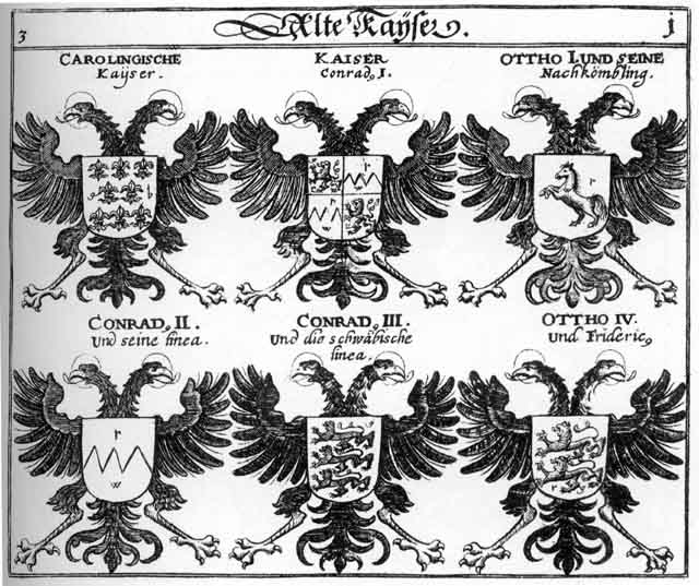 Coats of arms of Conradus_I, Conradus_II, Conradus_III, Hegi, Otto IV  R Keys, Wabern, Wachendorff