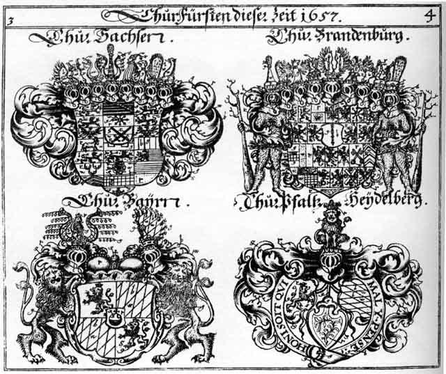 Coats of arms of Bayrn CH, Brandenburg CH, Chur Brandenburg, Chur-Bayrn, Chur-Pfaltz, Chur-Sachsen, Pfaltz CH, Sachsen CH