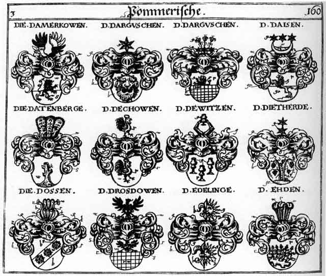Coats of arms of Daisen, Damerkowen, Darguschen, Dechowen, Dewitzen, Dietherode, Doffen, Drosdowen, Ehden, Toss, Zill