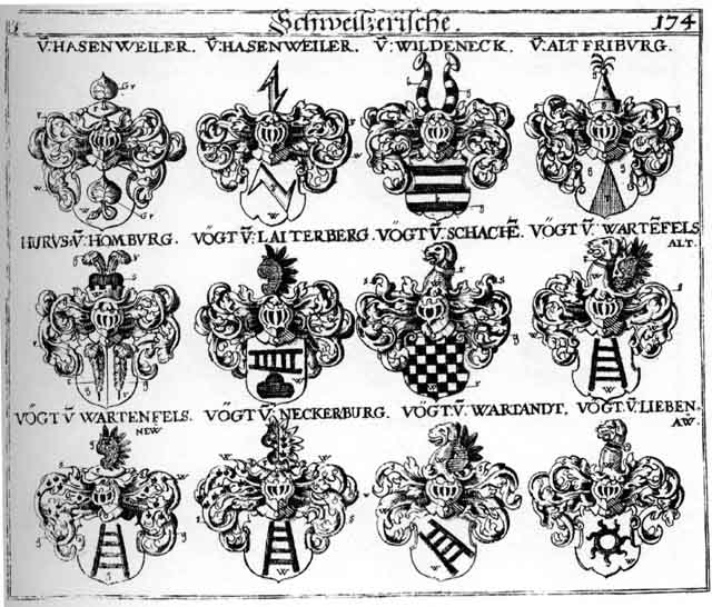 Coats of arms of Altfreiburg, Friburg, Fryburg, Hasenweiler, Vögt, Vögten, Voiten, Wildeneck
