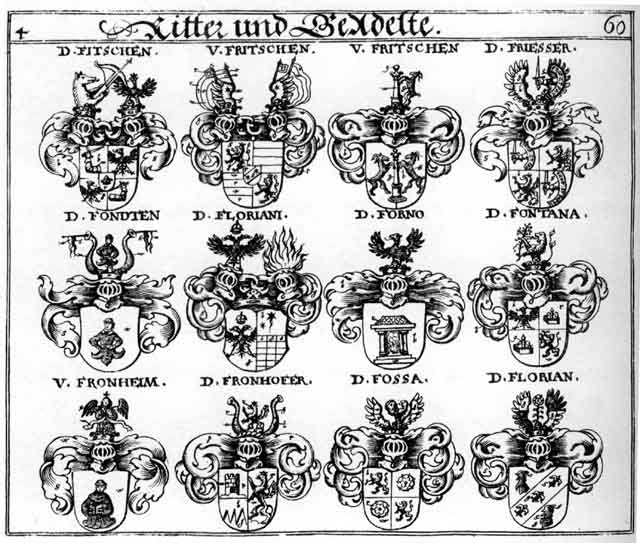 Coats of arms of Fitschen, Florian, Florianer, Floriani, Fondten, Fontana, Forno, Fossa, Friesser, Fritsch, Fritschen, Fronheim, Fronheimer, Fronhofer