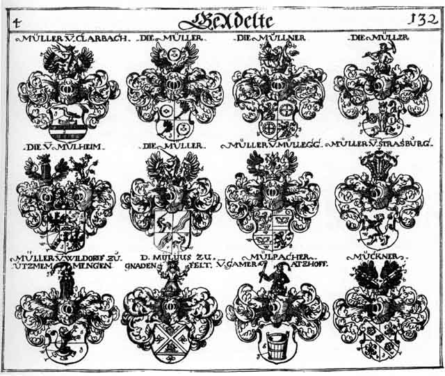 Coats of arms of Miller, Milpacher, Mückner, Mülheim, Müllenheim, Müller, Mullner, Mülpacher, Mylheim, Myller, Mylner, Mylyus, Streversdorf