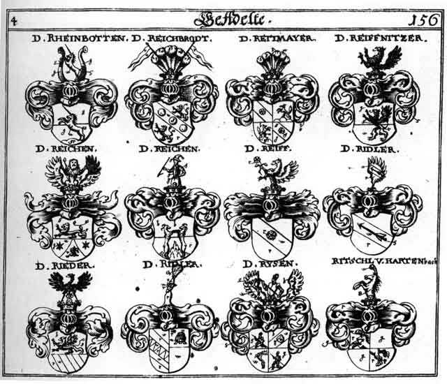 Coats of arms of Reiff, Reiffen, Reiffnitzer, Reinbotten, Rettmayer, Rheinbotten, Ridler, Riedler, Riesen, Ritschl, Rysen