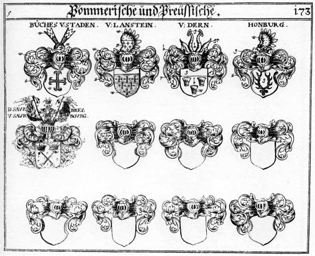 Coats of arms of Berg, Bergen, Bergh, Buches, Dern, Lanstein, Saurbrey