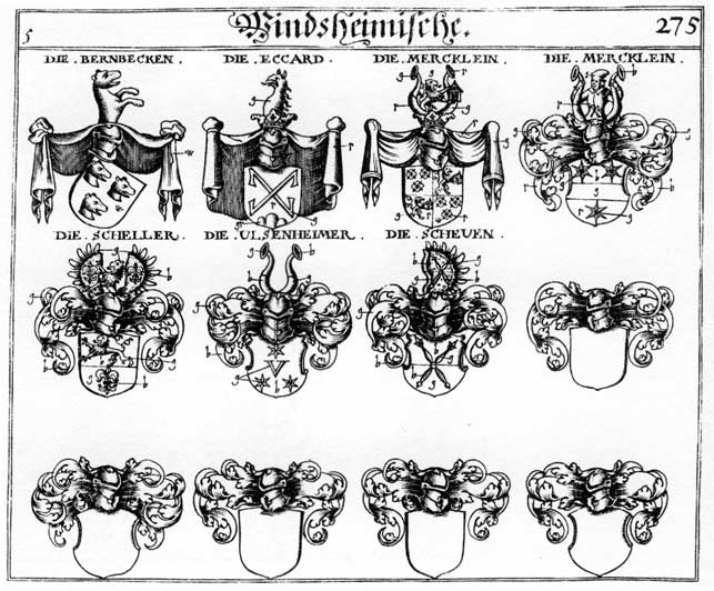 Coats of arms of Bernbecken, Eccard, Mercklein, Scheller, Scheuen, Ulsenheimer