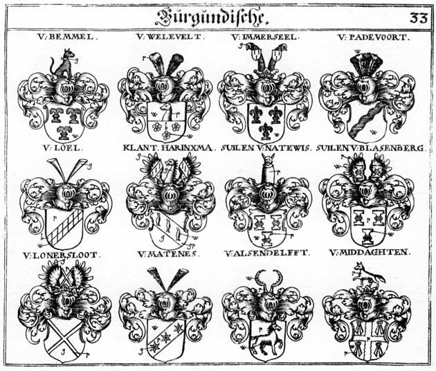 Coats of arms of Alsendelfft, Bemmel, Harinxma, Immerseel, Klantharinzsma, Loel, Lonersloot, Matcnes, Middaghten, Padevoort, Suilen, Welevelt