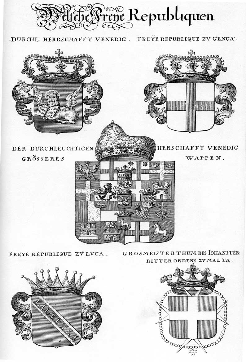 Coats of arms of Genua Rep, Luca Rep, Republ, Venedig