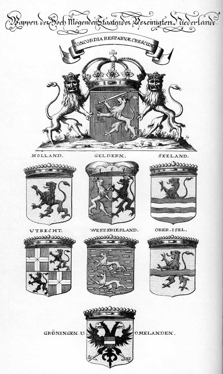 Coats of arms of Gröningen Staat, Holland Staat, Nederl, Niederland, Ober -IselNiederl, Seeland, Staat, Staaten, Utrecht Stant-Holl, West-Friesland
